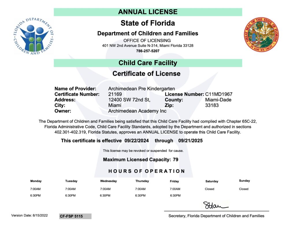 PreΚ DCF License C11MD1967 ANNUAL 09 18 2024