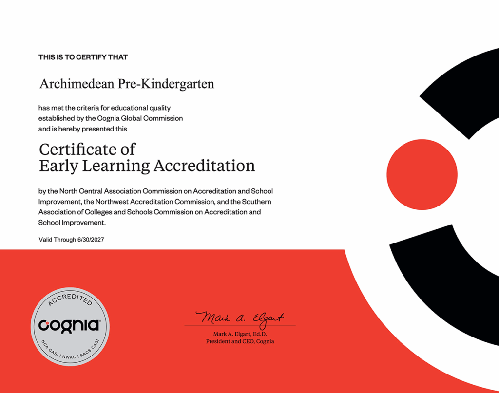 Cognia Certificate Archimedean Pre Kindergarten Valid Through 6 30 2027